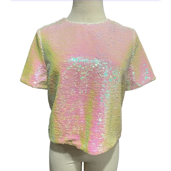Forever 21 Sequin Top Short Sleeve Size - Picture 3 of 6